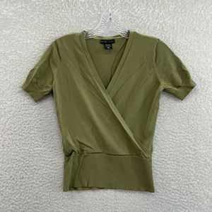 New York & Company Pistachio Green Slinky Stretch Wrap Top Womens XS